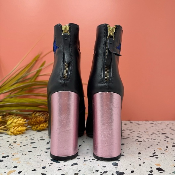 NEW Tommy Hilfiger Leather Metallic Black Star Women’s Peep Toe Boots Sz 36 / 6 - Picture 8 of 12